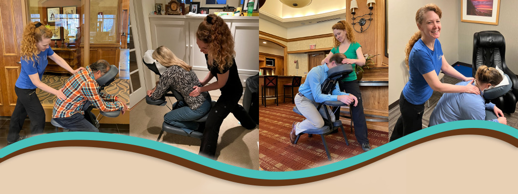 Showing off Lorie's on-site chair massage at various Minneapolis locations