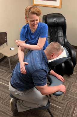 Chair massage at a local hospital in the Twin Cities